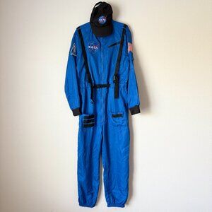 Astronaut Costume Jumpsuit Adult Size L Cosplay w/ Hat Blue Halloween Spirit